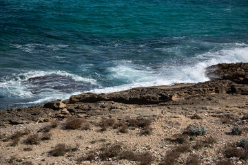 Waves at the coast, island Mallorca Spain