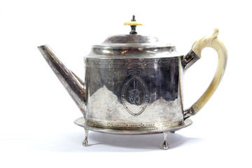 Vintage Antique Steam Punk Style Kettle Teapot on White Background 