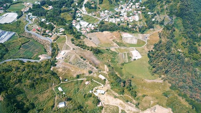 Aerial view over the town of Hell-Bourg, a community in the Cirque de Salazie region of Reunion Island
