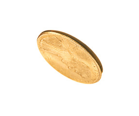 Shiny gold US coin on white background