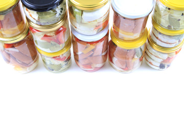 czech pickled sausages in vinegar and cheese in oil