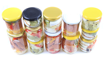 czech pickled sausages in vinegar and cheese in oil