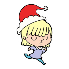 line drawing of a woman wearing santa hat