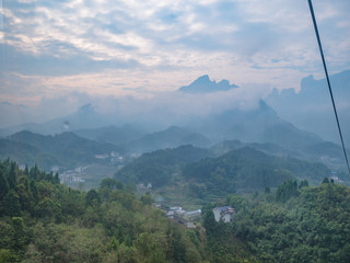 Beautiful zhangjiajie mountain view from cable car to tianmen mountain in the morning.Tianmen mountain cable car the longest cableway in the world.zhangjiajie city china