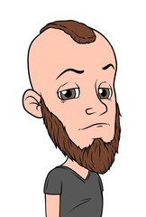 Cartoon boy character with mohawk and beard. Isolated on white background. Vector icon avatar.