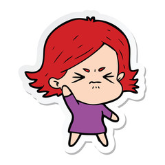 sticker of a cartoon angry girl