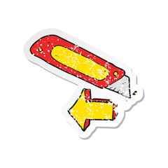 retro distressed sticker of a cartoon construction knife