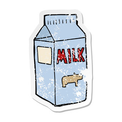 distressed sticker of a cartoon milk carton