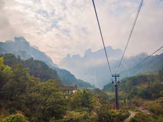 Fototapeta na wymiar Beautiful zhangjiajie mountain view from cable car to tianmen mountain in the morning.Tianmen mountain cable car the longest cableway in the world.zhangjiajie city china