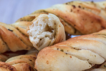 Breadsticks, grissini with Provencal herbs closeup