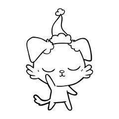 cute line drawing of a dog wearing santa hat