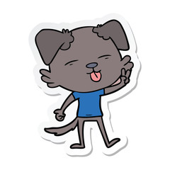 sticker of a cartoon dog sticking out tongue