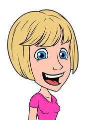 Cartoon blonde happy girl character. Isolated on white background. Vector icon avatar.