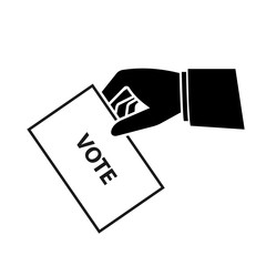 Hand holding ballot paper silhouette icon. Clipart image isolated on background