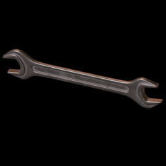 Wrench. Spanner repair tool. Mechanic or engineer instruments. Support service 3d render illustration on black background.