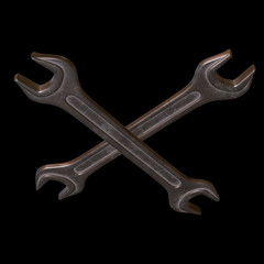 Wrench. Spanner repair tool. Mechanic or engineer instruments. Support service 3d render illustration on black background.