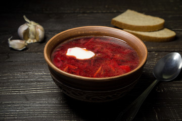Russian and Ukrainian cabbage and beetroot soup Borshch