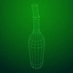 Wine bottle. Model wireframe low poly mesh vector illustration