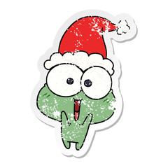 christmas distressed sticker cartoon of kawaii frog