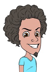 Cartoon brunette evil boy character with berad. Isolated on white background. Vector icon avatar.