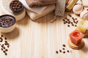 spa concept with coffee on wooden background