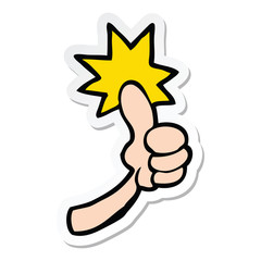 sticker of a cartoon thumbs up sign