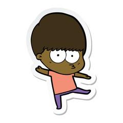 sticker of a nervous cartoon boy dancing