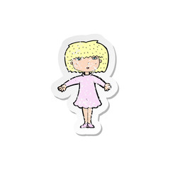 retro distressed sticker of a cartoon surprised woman