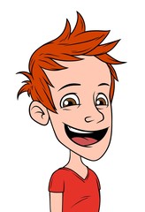Cartoon redhead happy smiling boy character. Isolated on white background. Vector icon avatar.