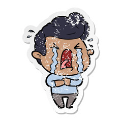 distressed sticker of a cartoon crying man