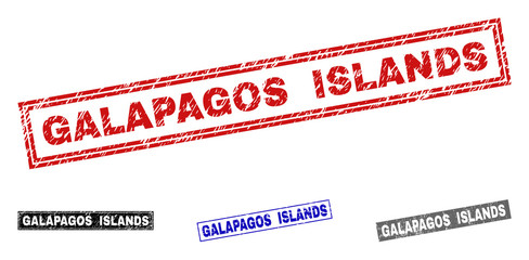 Grunge GALAPAGOS ISLANDS rectangle stamps isolated on a white background. Rectangular seals with grunge texture in red, blue, black and gray colors.