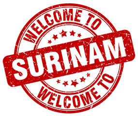 welcome to Surinam red round vintage stamp