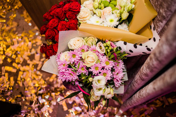 Beautiful bouquets in the festive hall