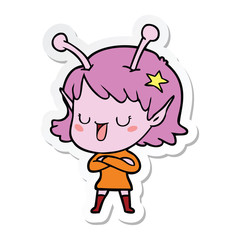 sticker of a happy alien girl cartoon