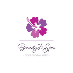 Beauty and spa logo template design with hibiscus