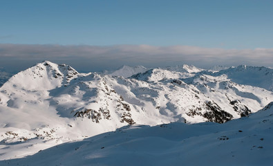 Fototapeta na wymiar Landscape in Zillertal Arena ski resort in Zillertal in Tyrol. Great winter day.