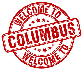 welcome to Columbus red round vintage stamp