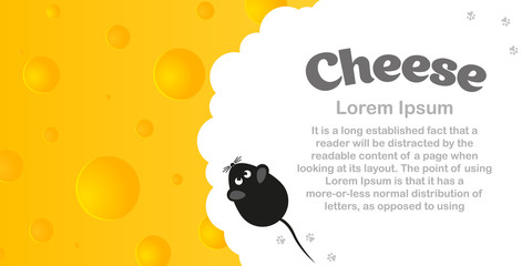 Cheese background with mouse and place for your text. Vector illustration