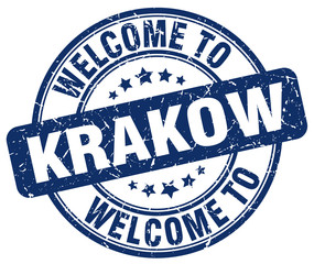 Fototapeta welcome to Krakow blue round vintage stamp obraz