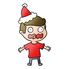 gradient cartoon of a man totally stressed out wearing santa hat