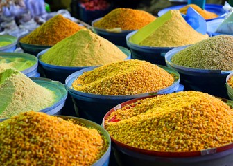 Traditional spices and dry fruits in local bazaar in turkey