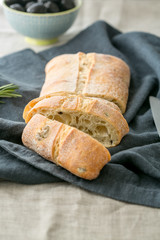 Freshly baked traditional italian bread ciabatta