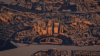 3d render. Low Poly city.