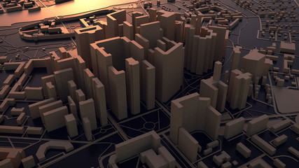 3d render. Low Poly city.