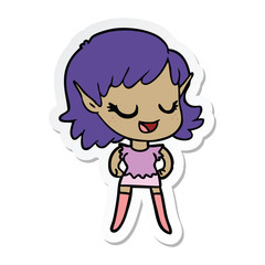 sticker of a happy cartoon elf girl
