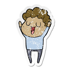 distressed sticker of a laughing cartoon man