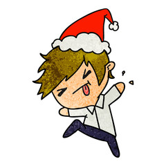 christmas textured cartoon of kawaii boy