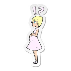 sticker of a cartoon confused pregnant woman