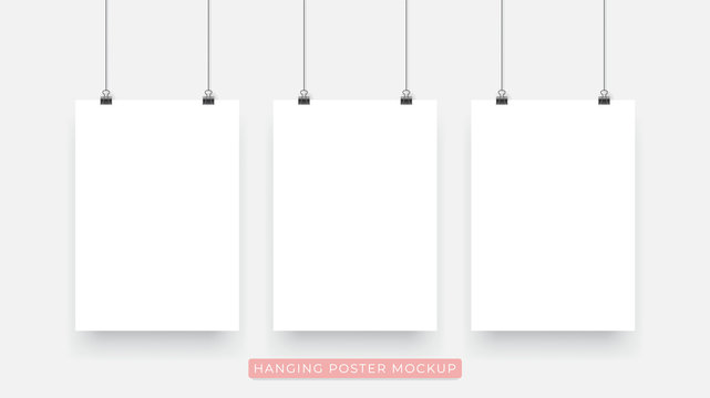 Hanging realistic 3D poster mockup