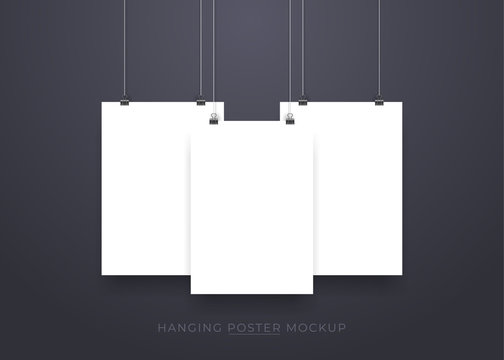 Hanging Realistic 3D Poster Mockup